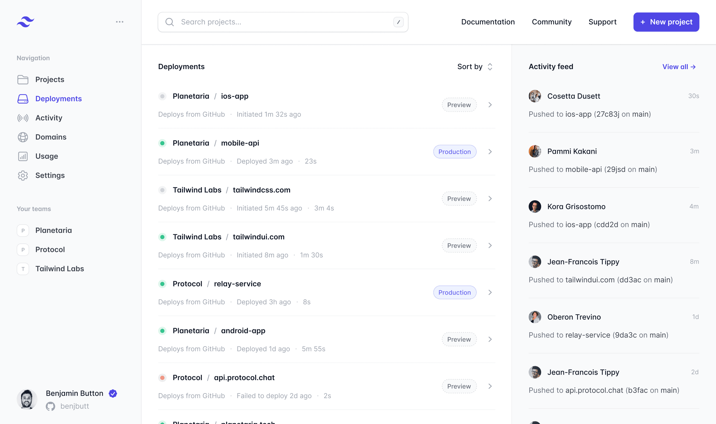 Dashboard interface showing project analytics and metrics